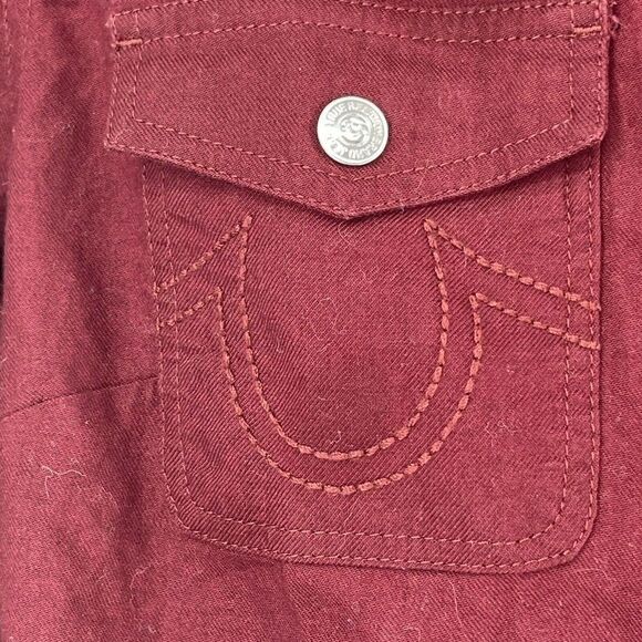 True Religion Utility Shirt Womens XS Burgundy Long Sleeve Roll Tab Button Up - Picture 5 of 9